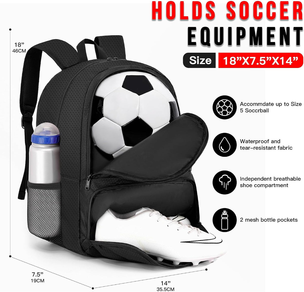 Hsmihair - Mochila de fútbol juvenil - Mochila para fútbol y balonc...