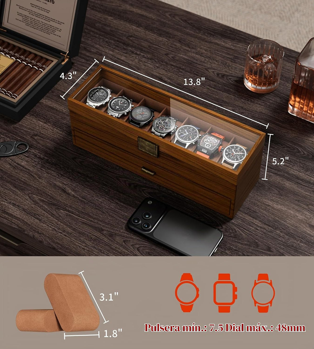 sensok Caja de reloj para hombre, marco ultrafino, pantalla ancha,...