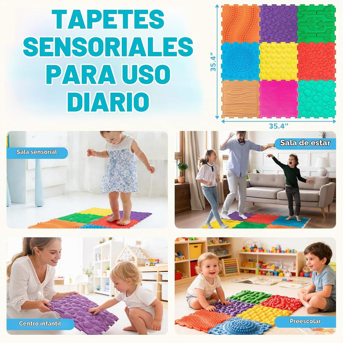 Art3d Alfombrillas sensoriales para niños autistas, paquete de 9 ta...