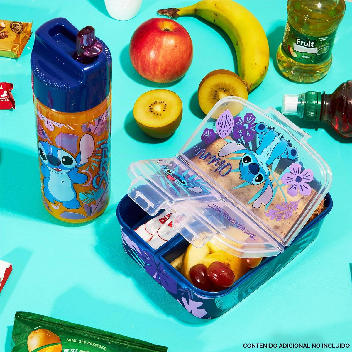 Disney Stitch - Lonchera infantil con compartimentos y botella de a...