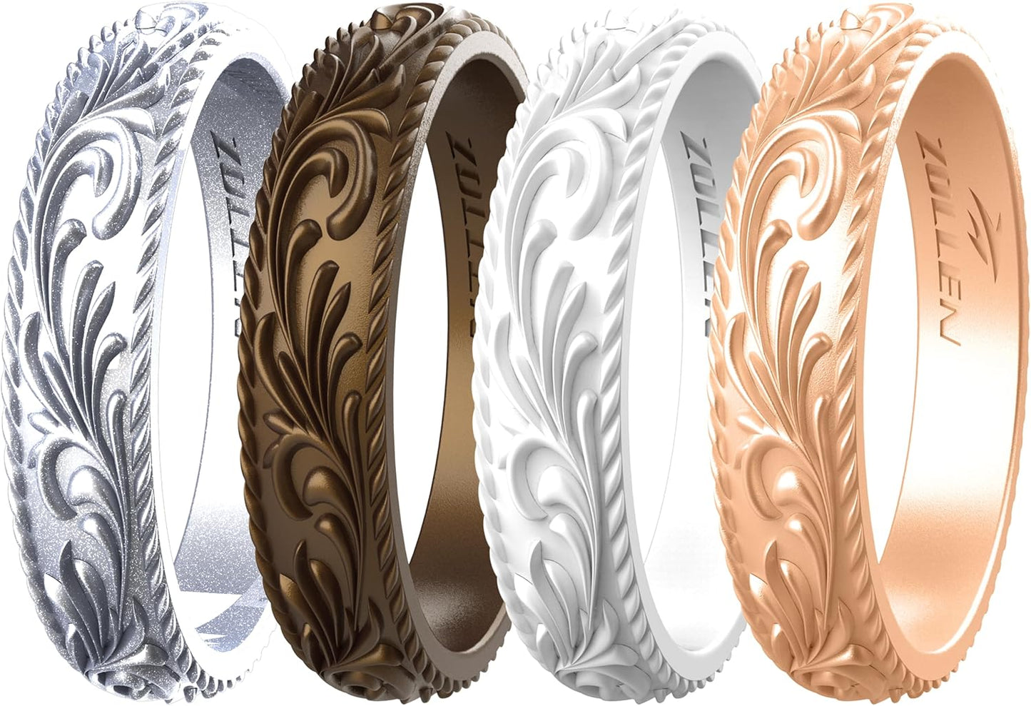 Zollen Anillos de boda de silicona para mujer, paquete de 4\/7 unid...