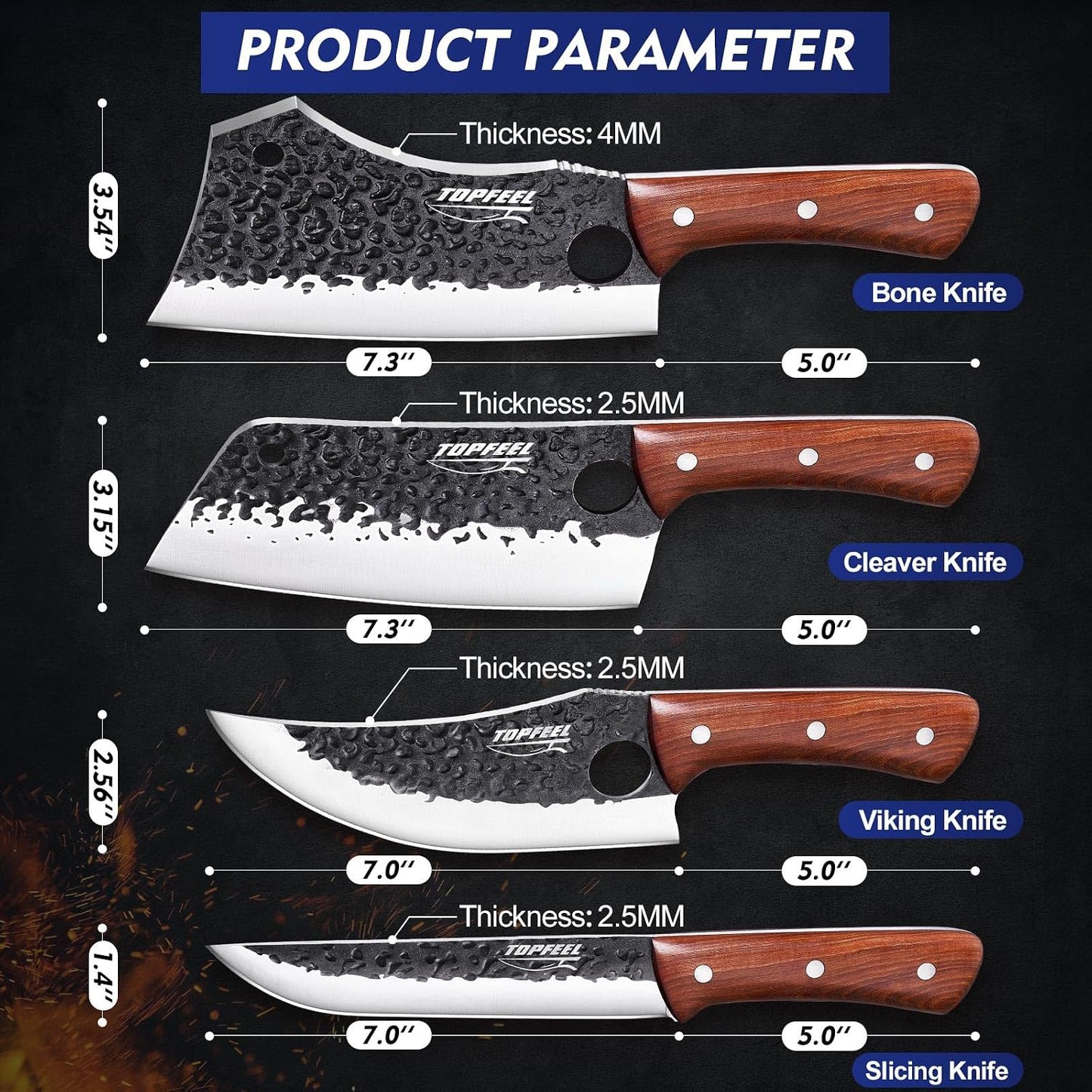 Topfeel Juego de 4 cuchillos de carne \u2013 Cortador de huesos res...