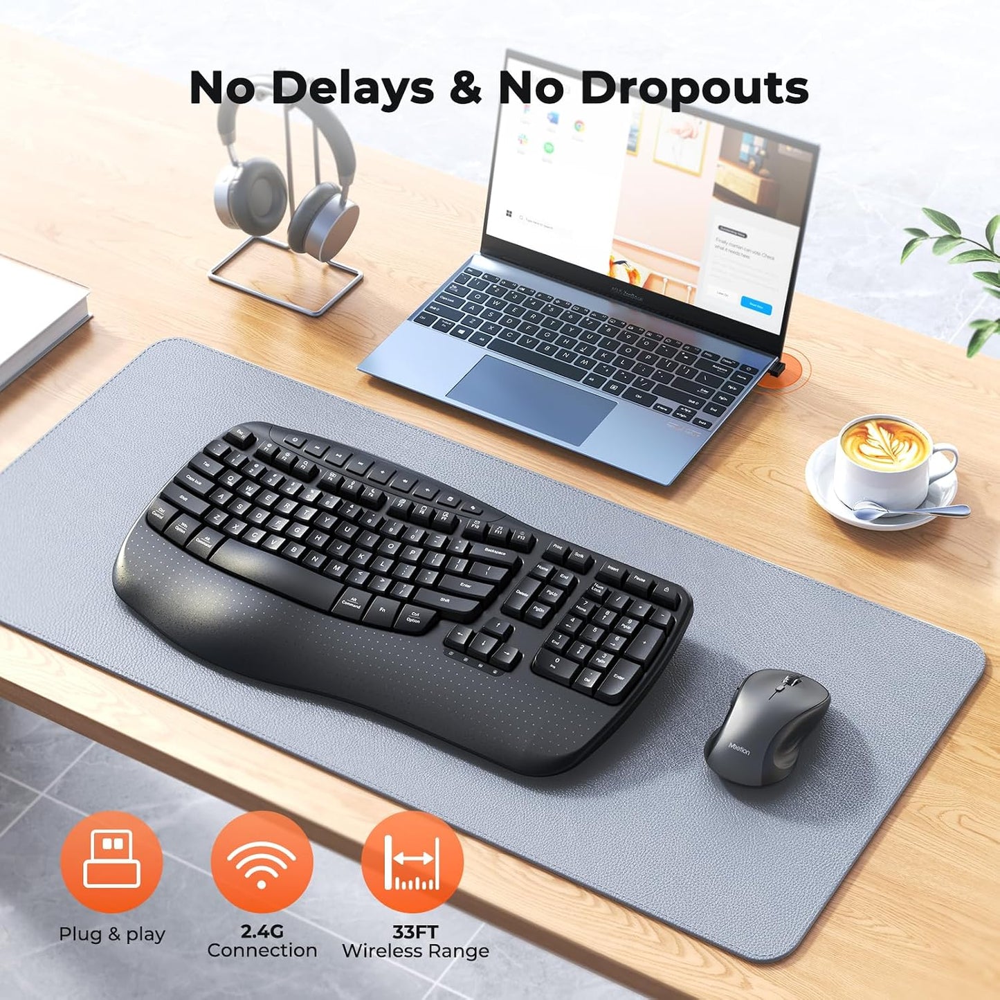 MEETION Combo ergonómico de teclado y mouse inalámbricos con teclas...