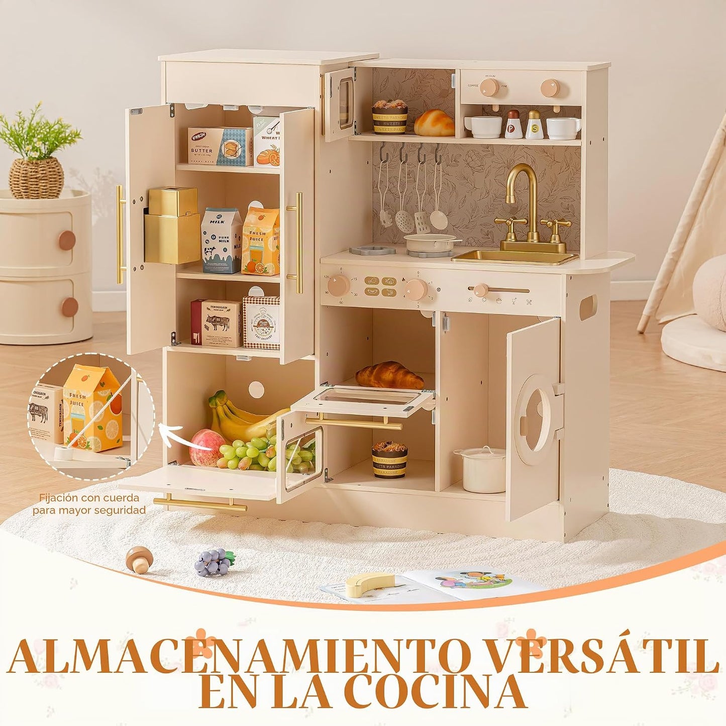 ROBOTIME Juego de cocina de madera para niños, juego de cocina para...