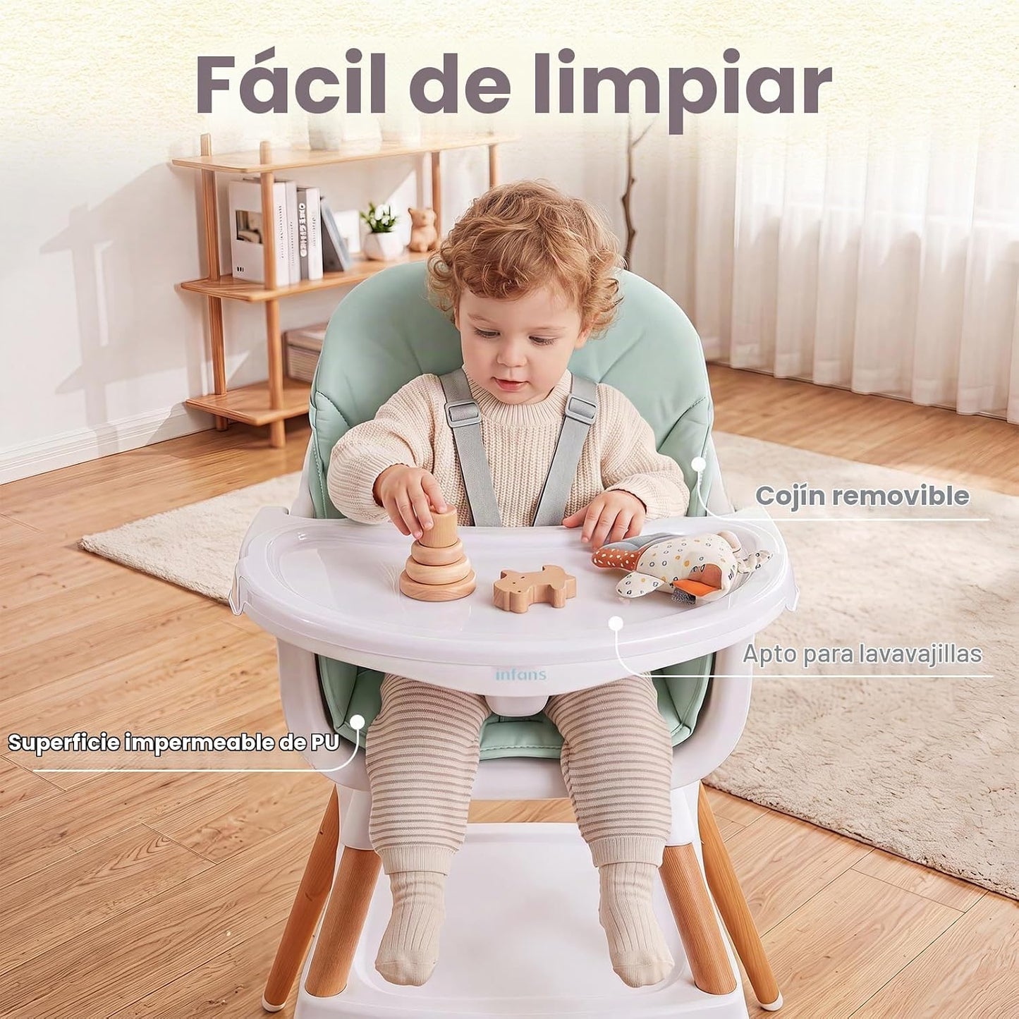 INFANS Silla alta 8 en 1 para bebé, convertible a asiento elevador,...