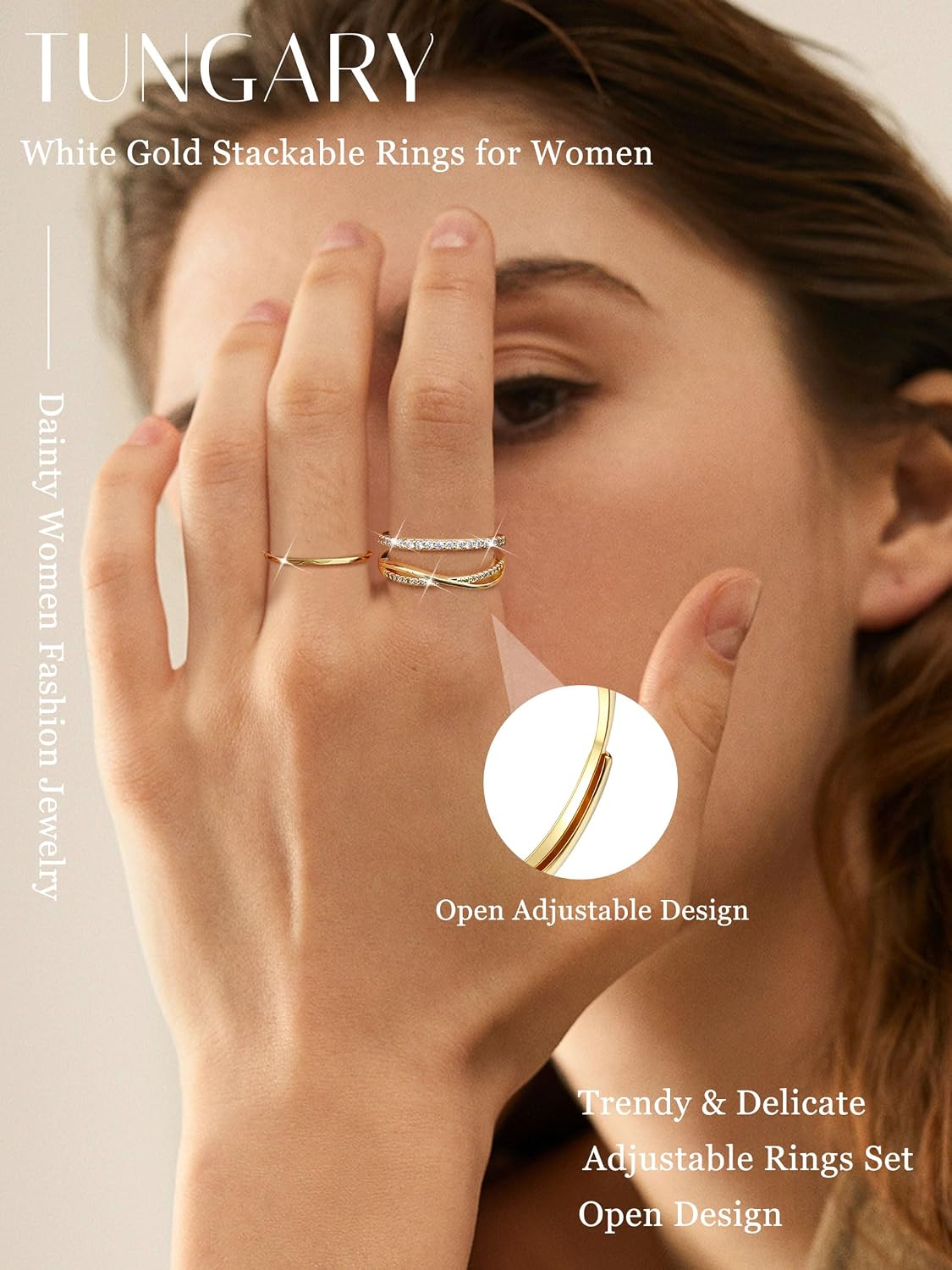 Anillos de oro apilables de Tungary para mujer, no se deslustran, a...