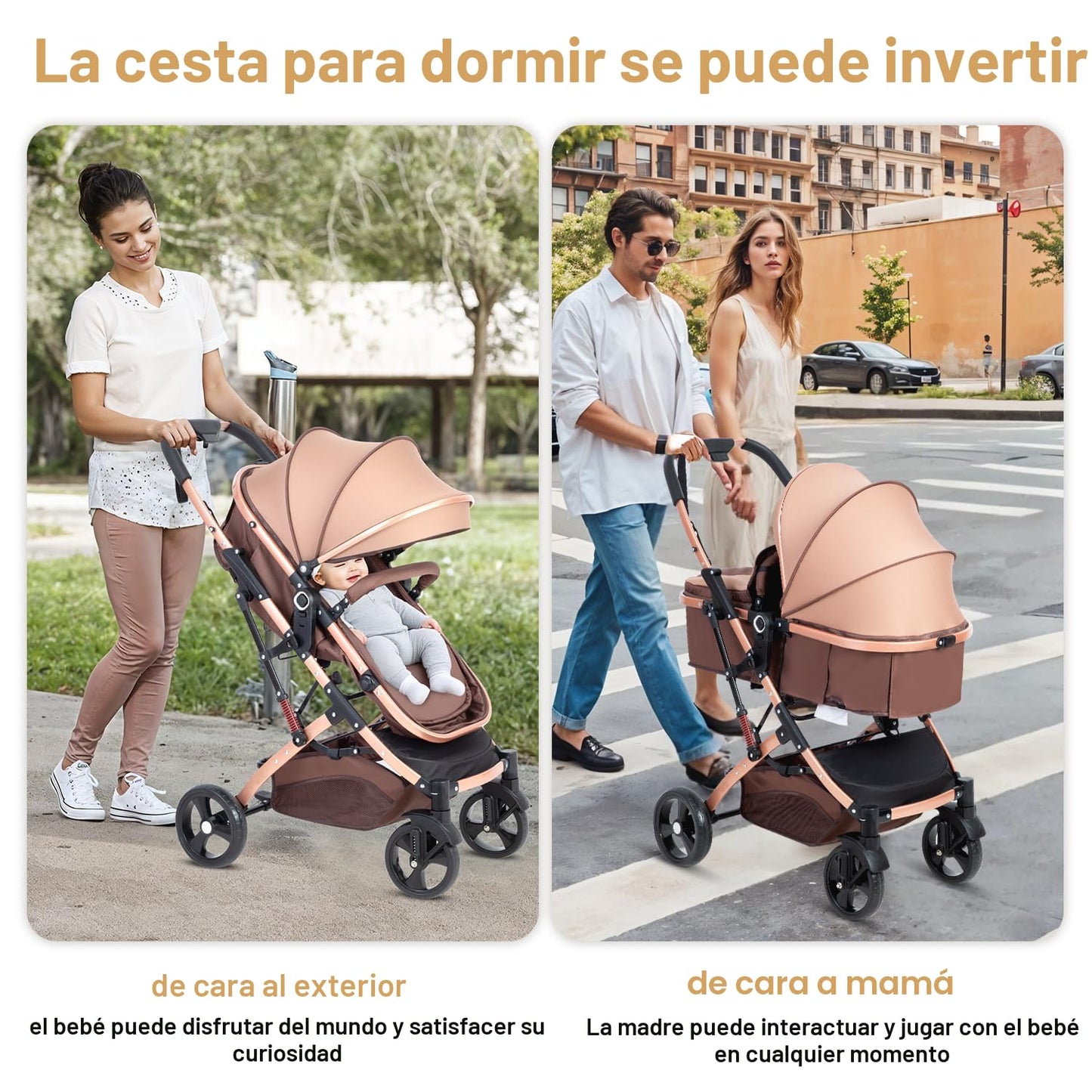 Cochecito de bebé 2 en 1 para recién nacido plegable con toldo ajus...