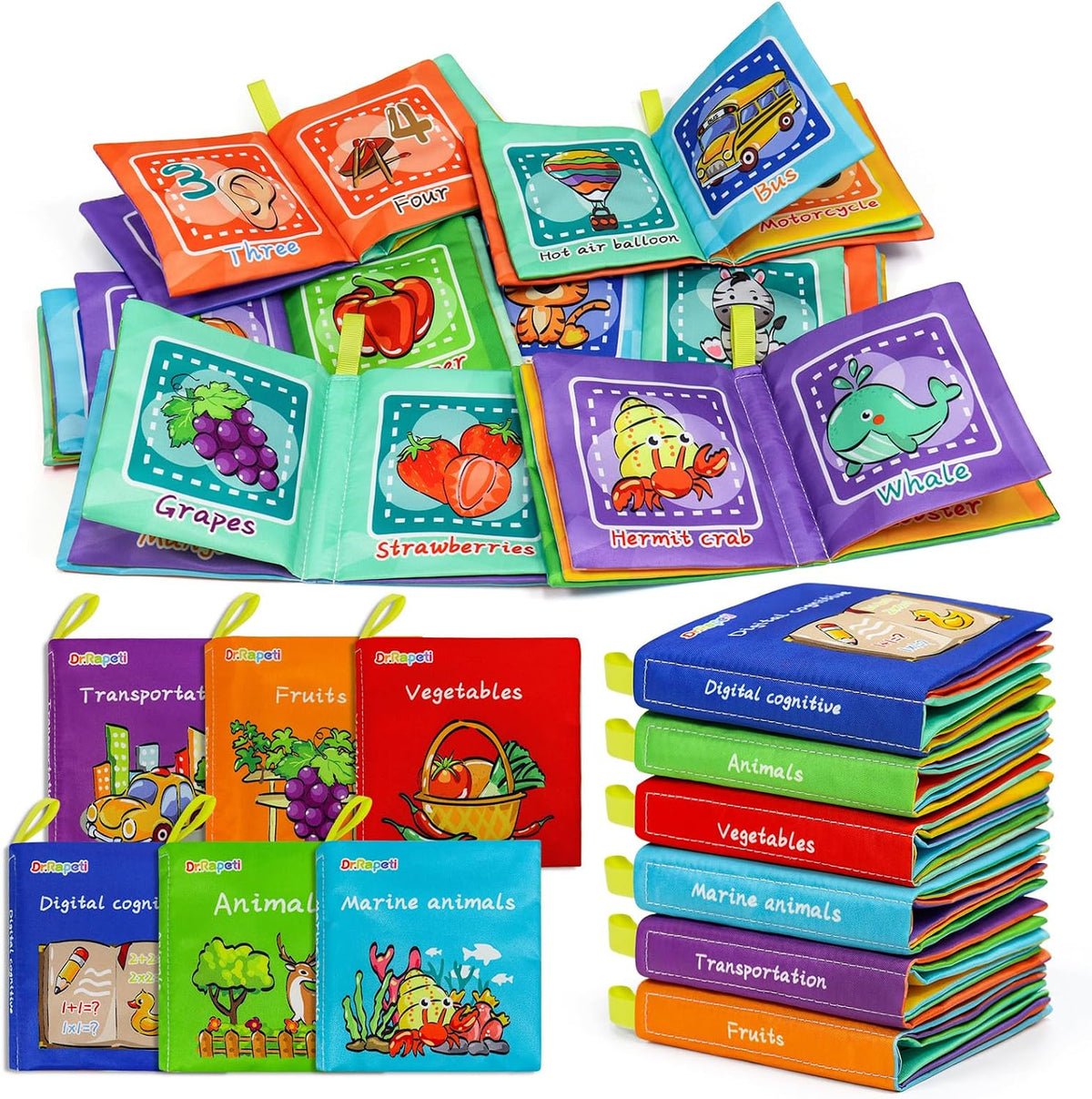 Dr.Rapeti Libros de Tela Suave para Bebés Libros de Baño Paquete de...