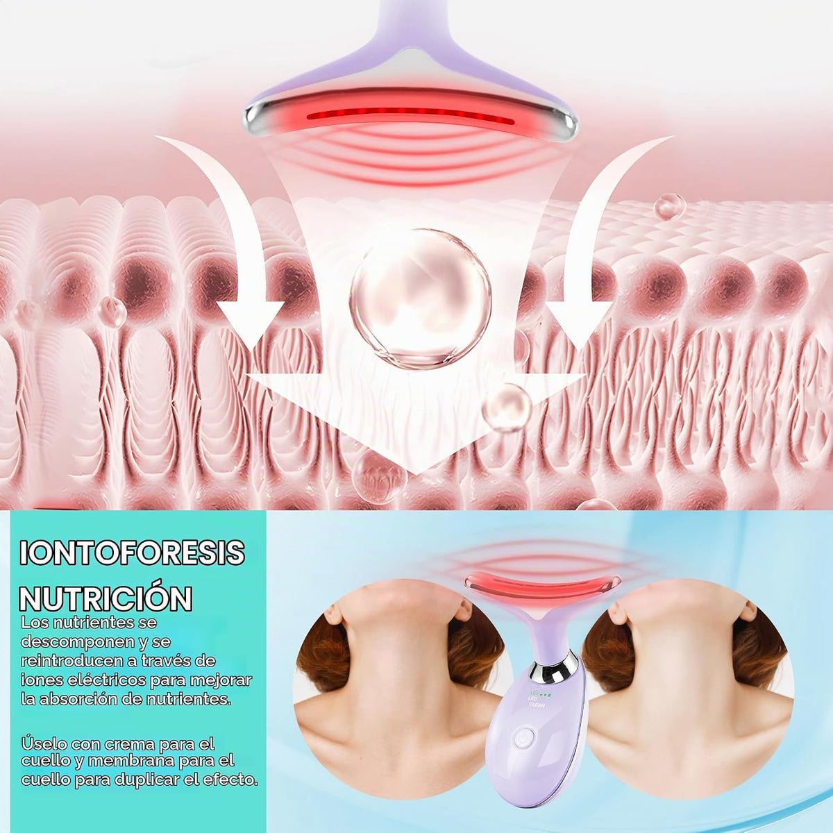 Masajeador Facial de Terapia de Luz Roja para Cara y Cuello, Vara d...