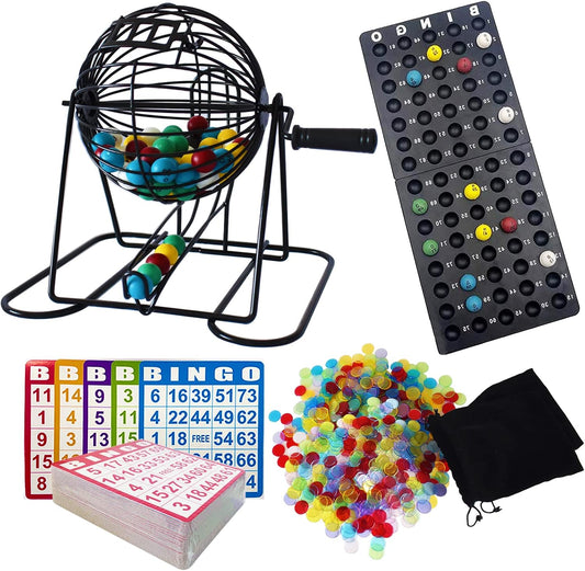 Yuanhe Juego de bingo de lujo, jaula redonda de metal, 75 bolas de...