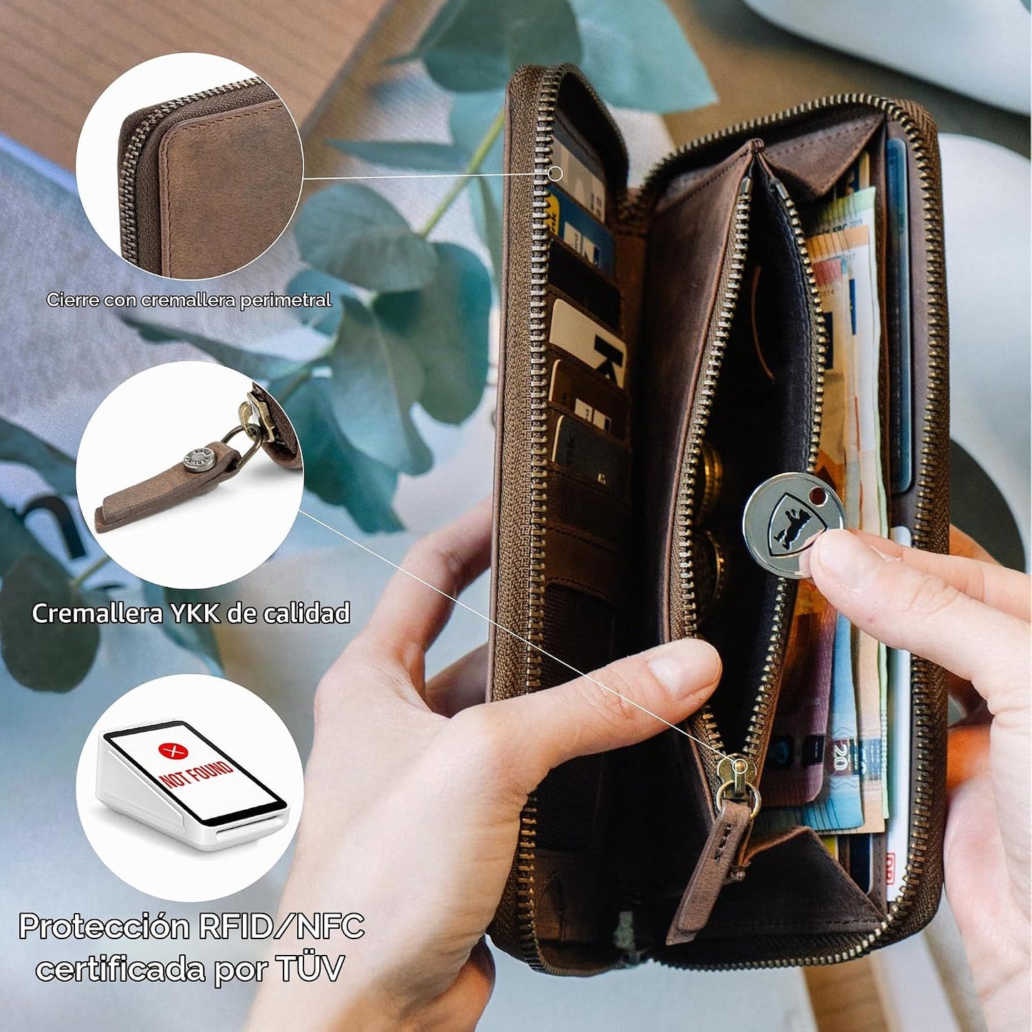 BERLINER BAGS Cartera de cuero genuino Margo, con bloqueo RFID, tar...