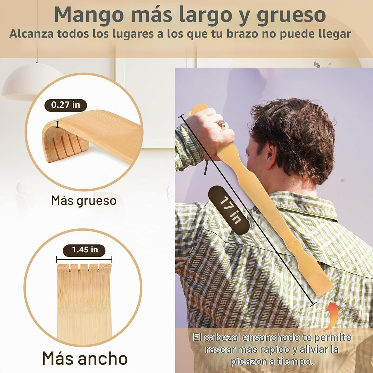 Renook Rascador de espalda de bambú de madera, rascador de espalda...