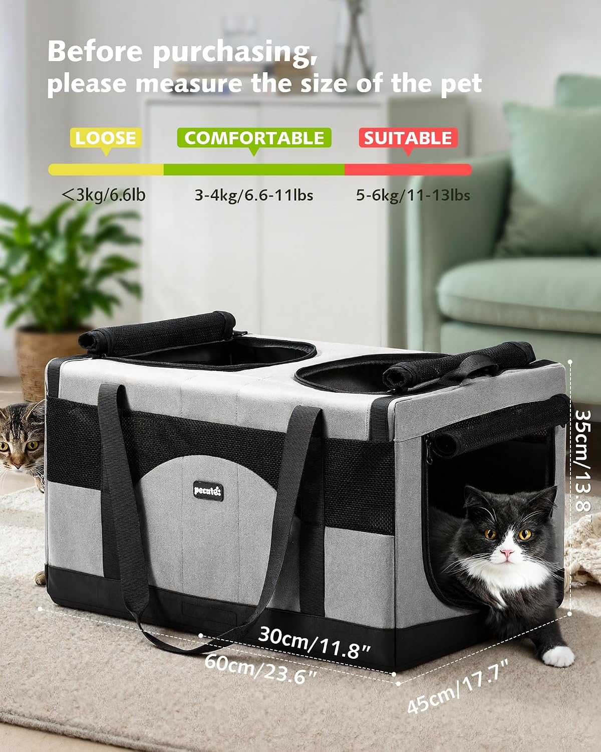 Pecute Transportador grande para gatos, suave doble jaula para masc...