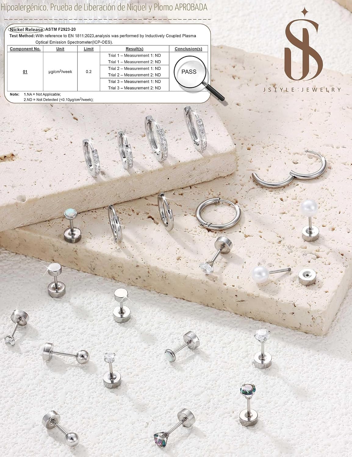Jstyle Aretes de tuerca con aro hipoalergénicos para mujer, pequeño...