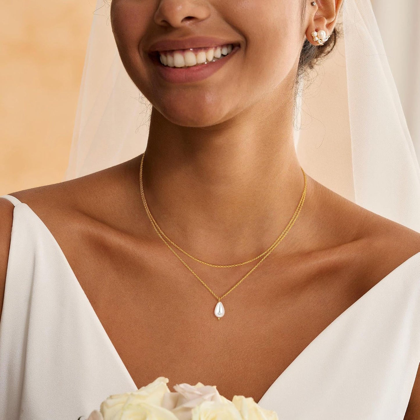 Eaciy Collares de perlas para mujer, modernos, chapados en oro de 1...