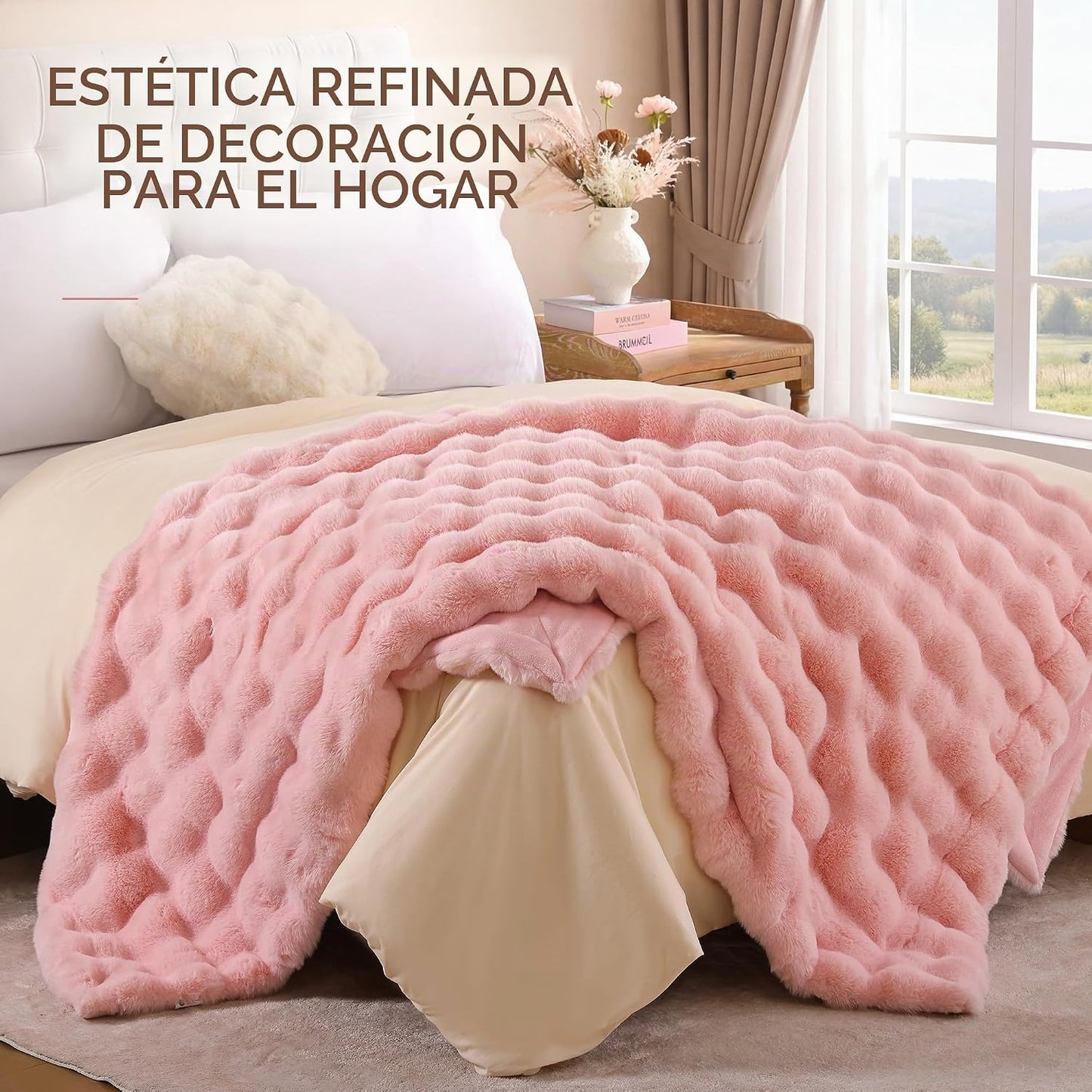 Smoofy - Manta de piel sintética para sofá \u2013 Rosa suave y espo...