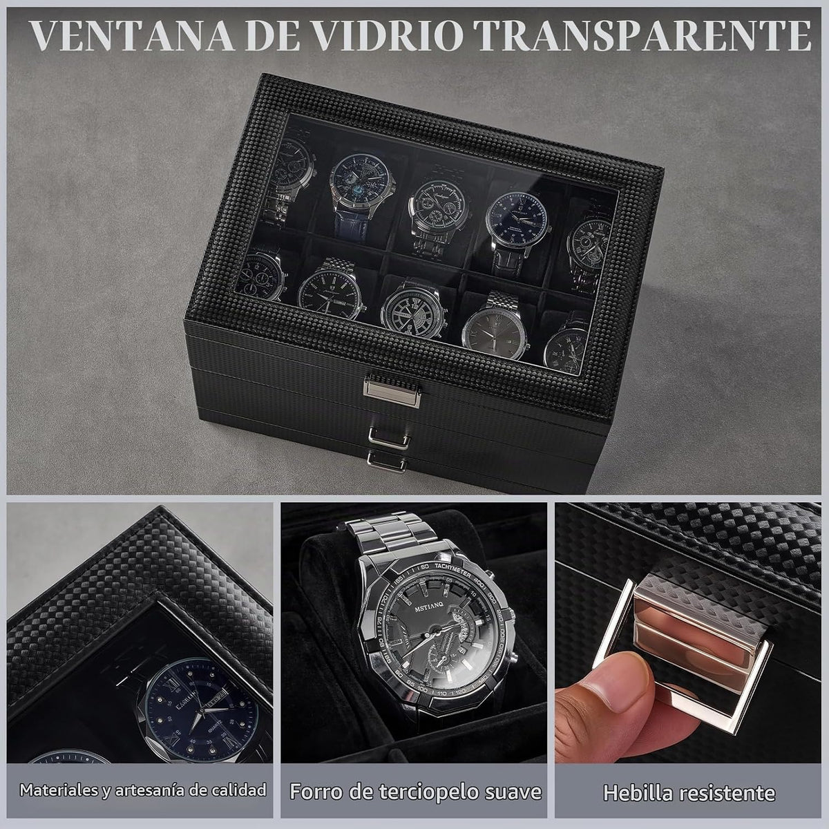 ProCase Caja de reloj de 20 ranuras para hombre, vitrina de reloj d...