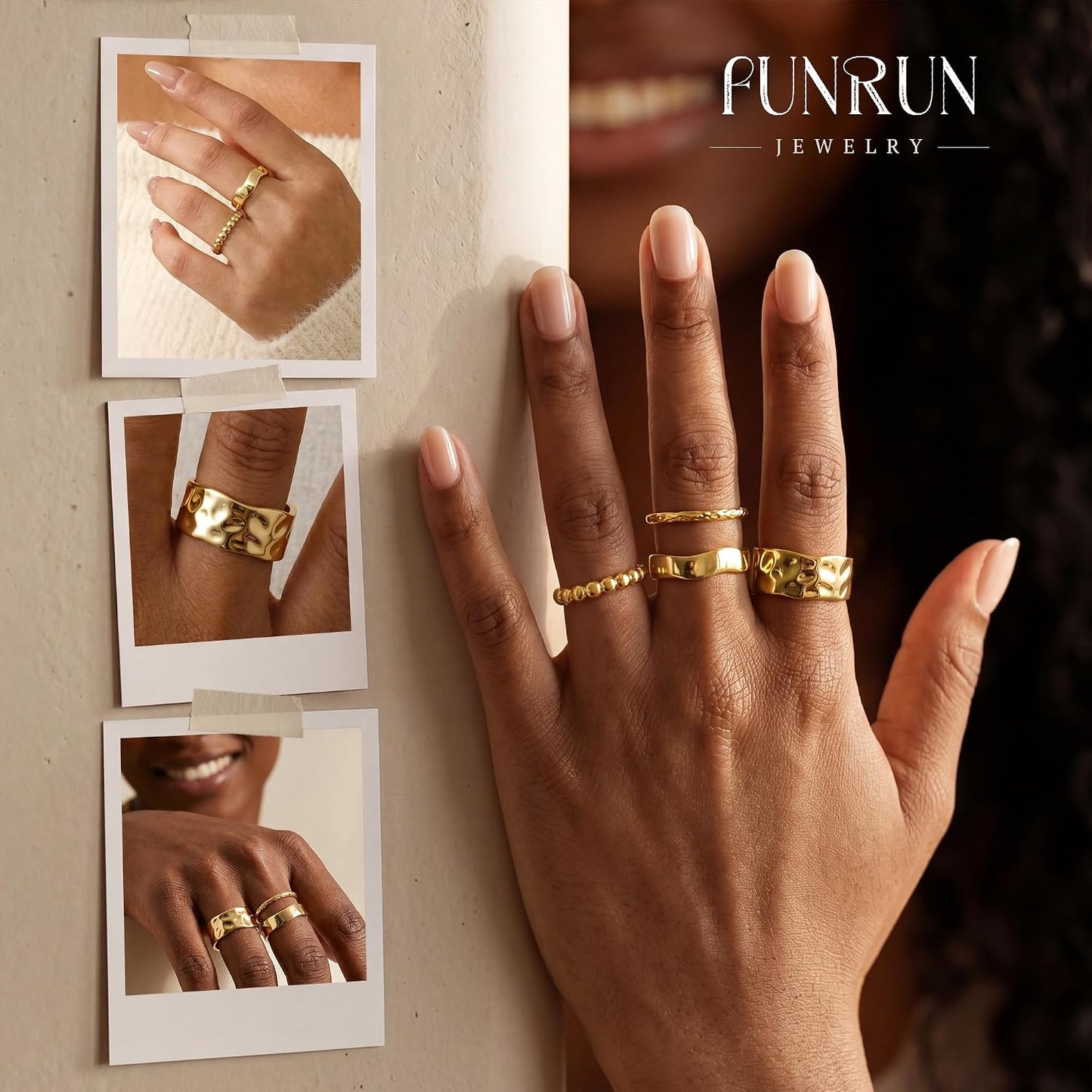 FUNRUN JEWELRY Anillos gruesos de oro para mujer, no se deslustra,...