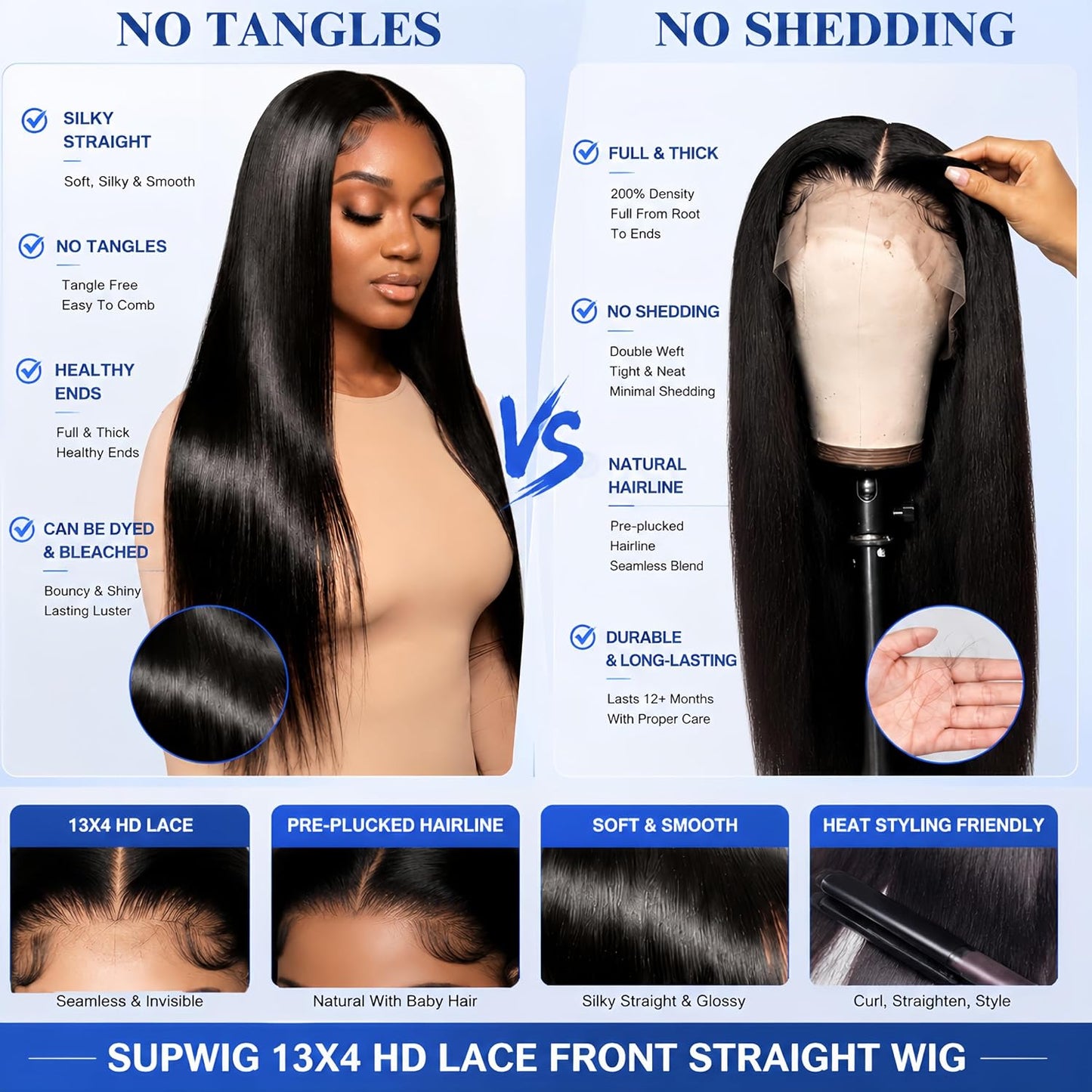 SupWig Peluca de encaje frontal de cabello humano lacio HD con enca...