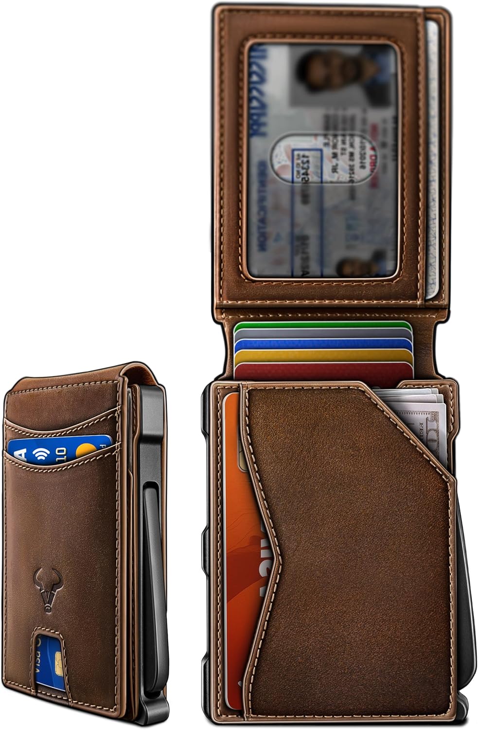 BULLIANT Cartera delgada de grano completo para hombre, caja de met...