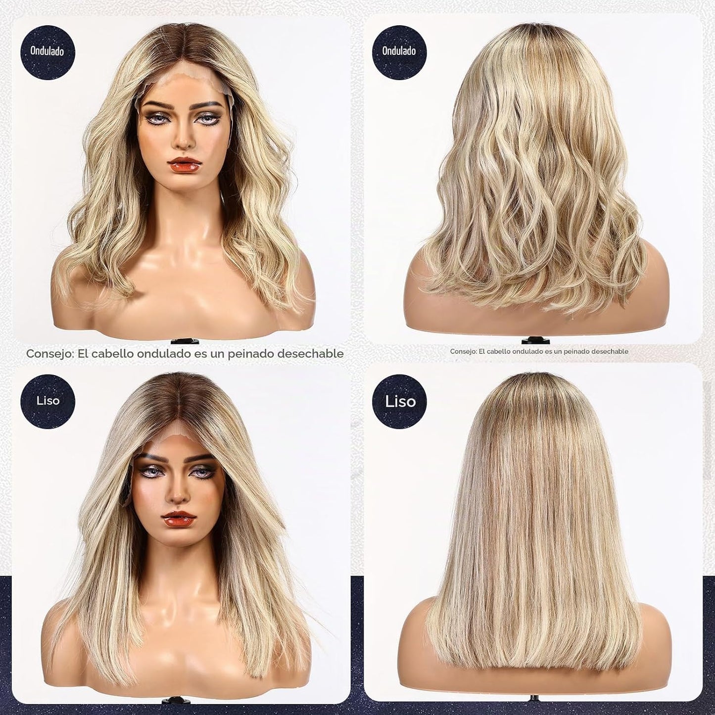 starluck Pelucas de pelo humano con encaje frontal para mujer, pelu...