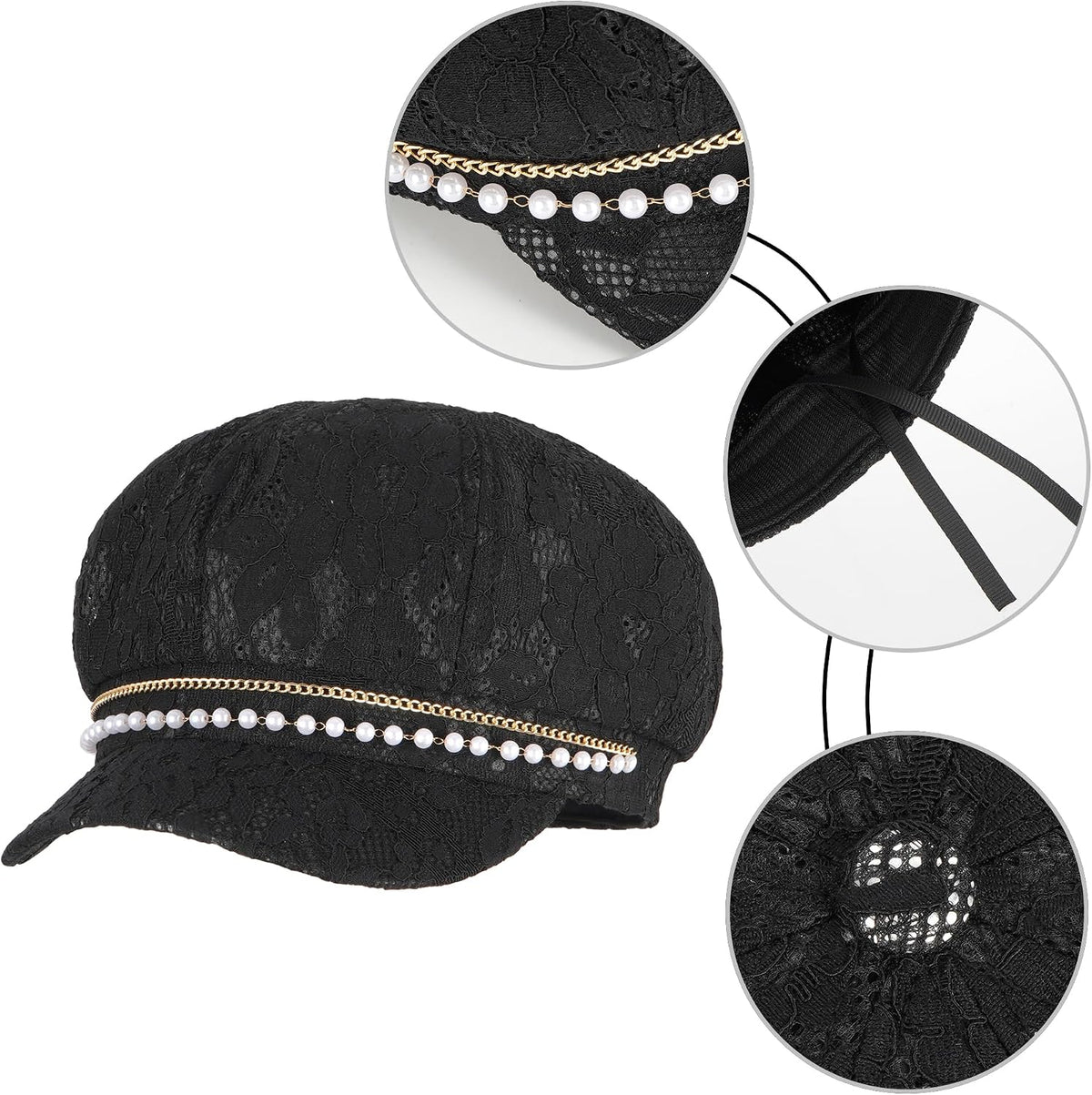 Mujer Cadena de Perlas Encaje Mezcla de Algodón Gorra Newsboy Viser...