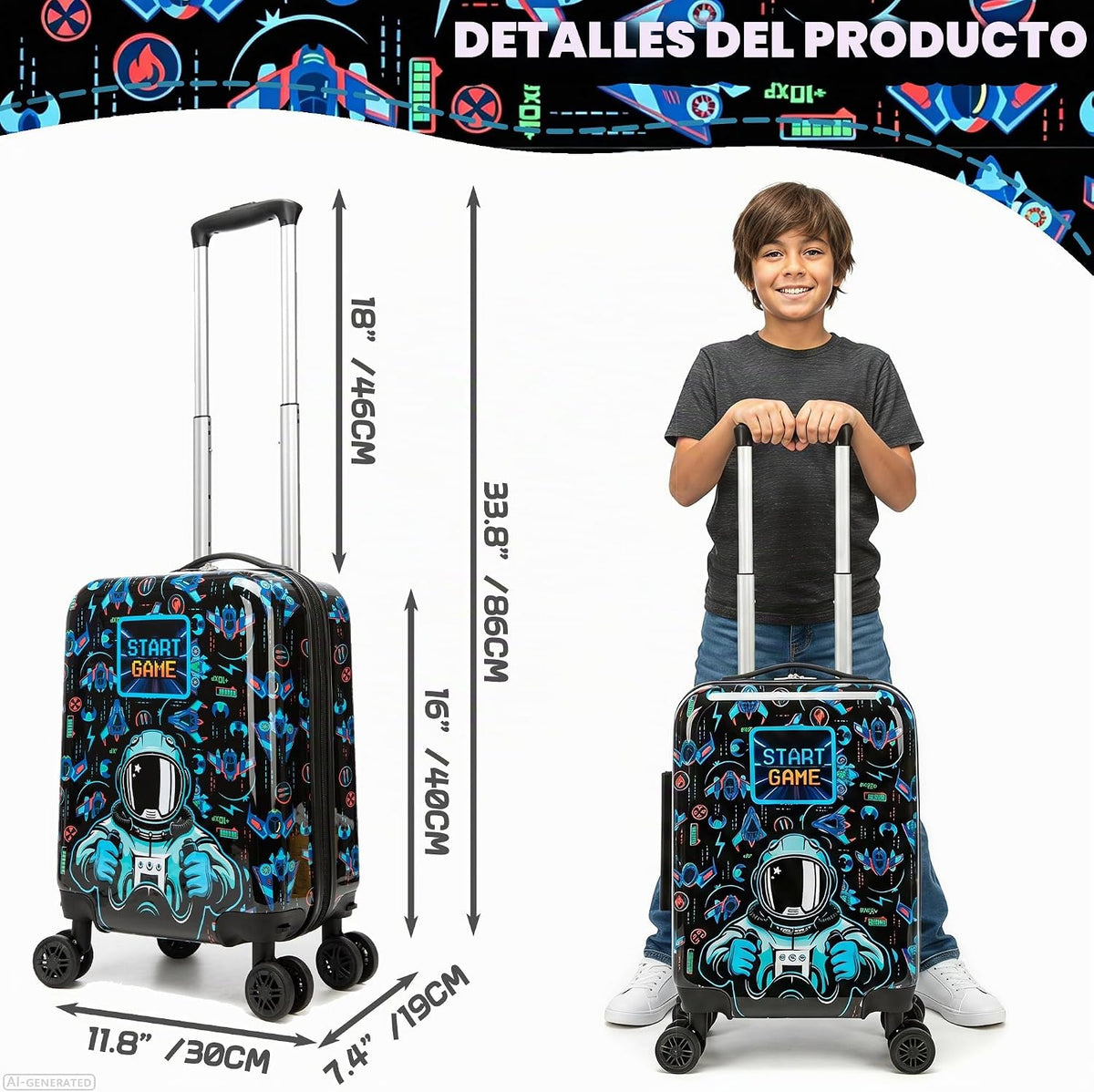 Esteemly Juego de equipaje para niños, 4 piezas, 16 pulgadas, rueda...