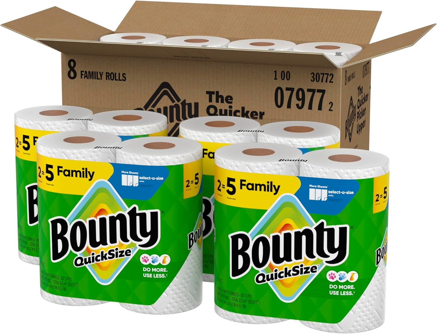 Bounty Toallas de papel de tamaño rápido, color blanco, 8 rollos fa...