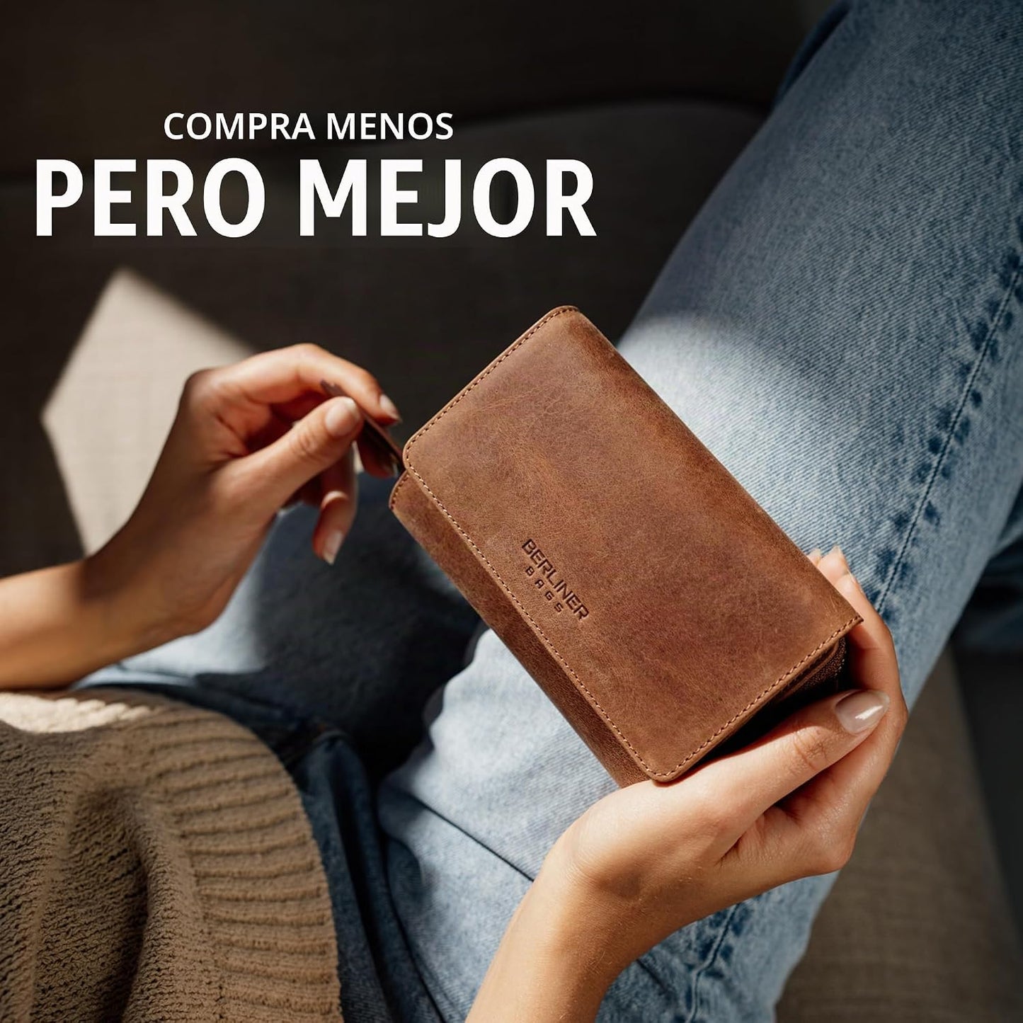 BERLINER BAGS Cartera vintage de piel auténtica Viena, con bloqueo...