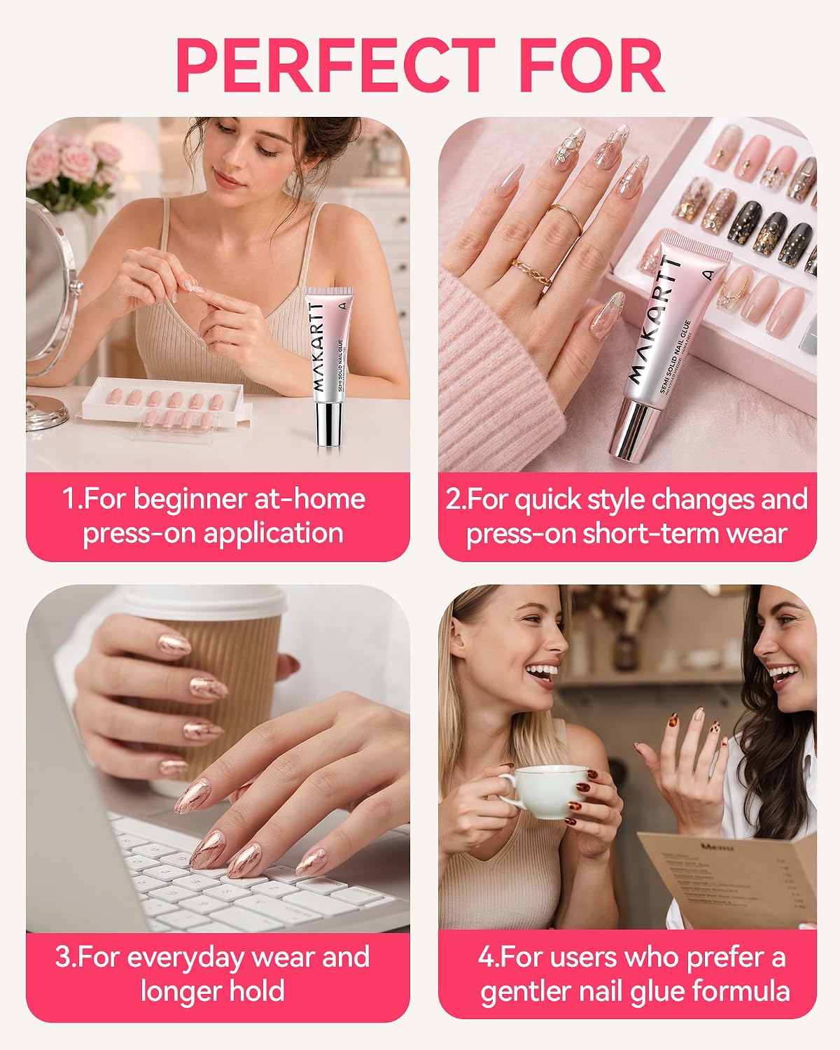 Pegamento para uñas a presión Makartt: 30 ml, 2 tubos grandes, semi...