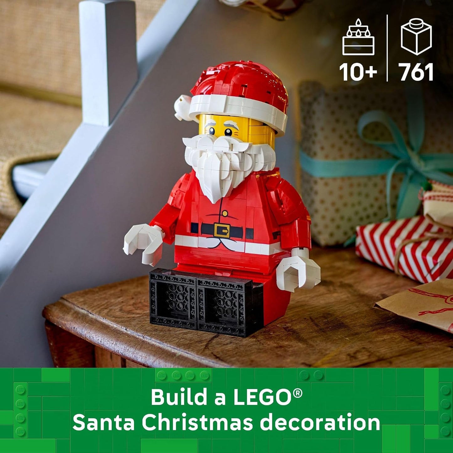 LEGO Juguete navideño de minifigura de Papá Noel a escala, decoraci...