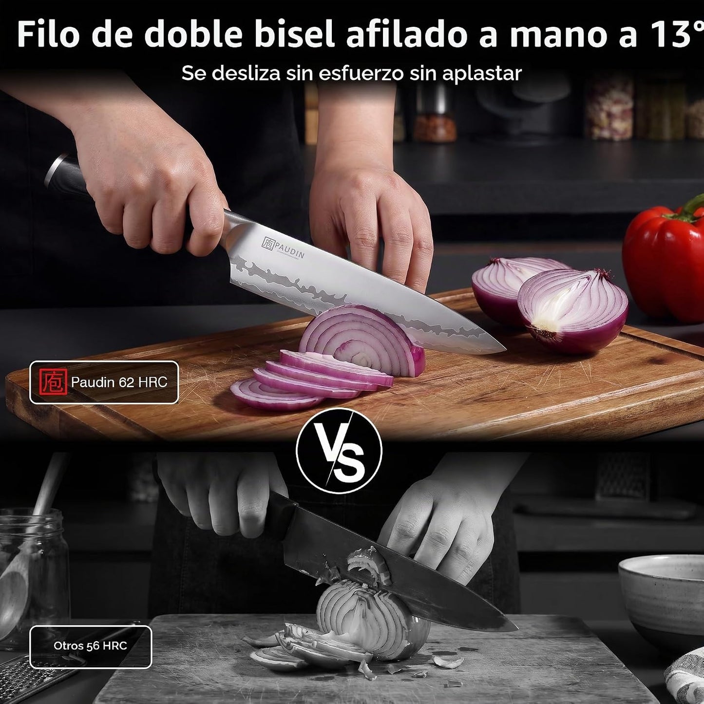 PAUDIN - Juego de cuchillos de cocina ultra afilados de acero de al...