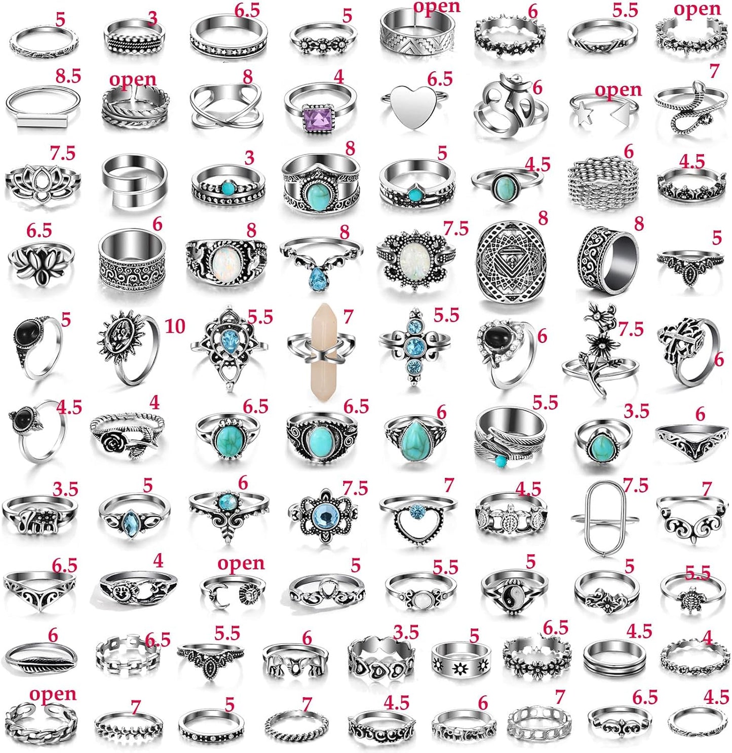 17IF Juego de anillos de nudillos plateados vintage para mujeres y...