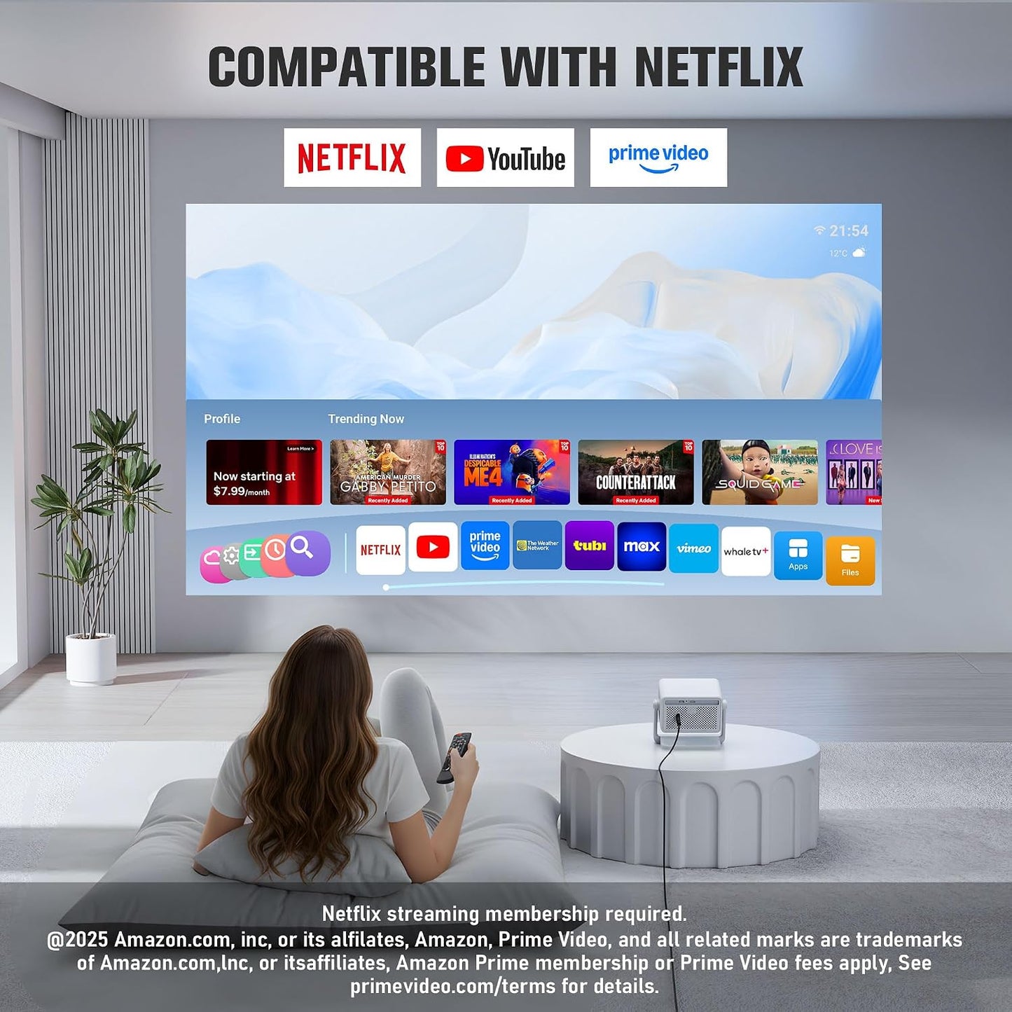 Aplicación con licencia oficial: Mini proyector 4K para exteriores...