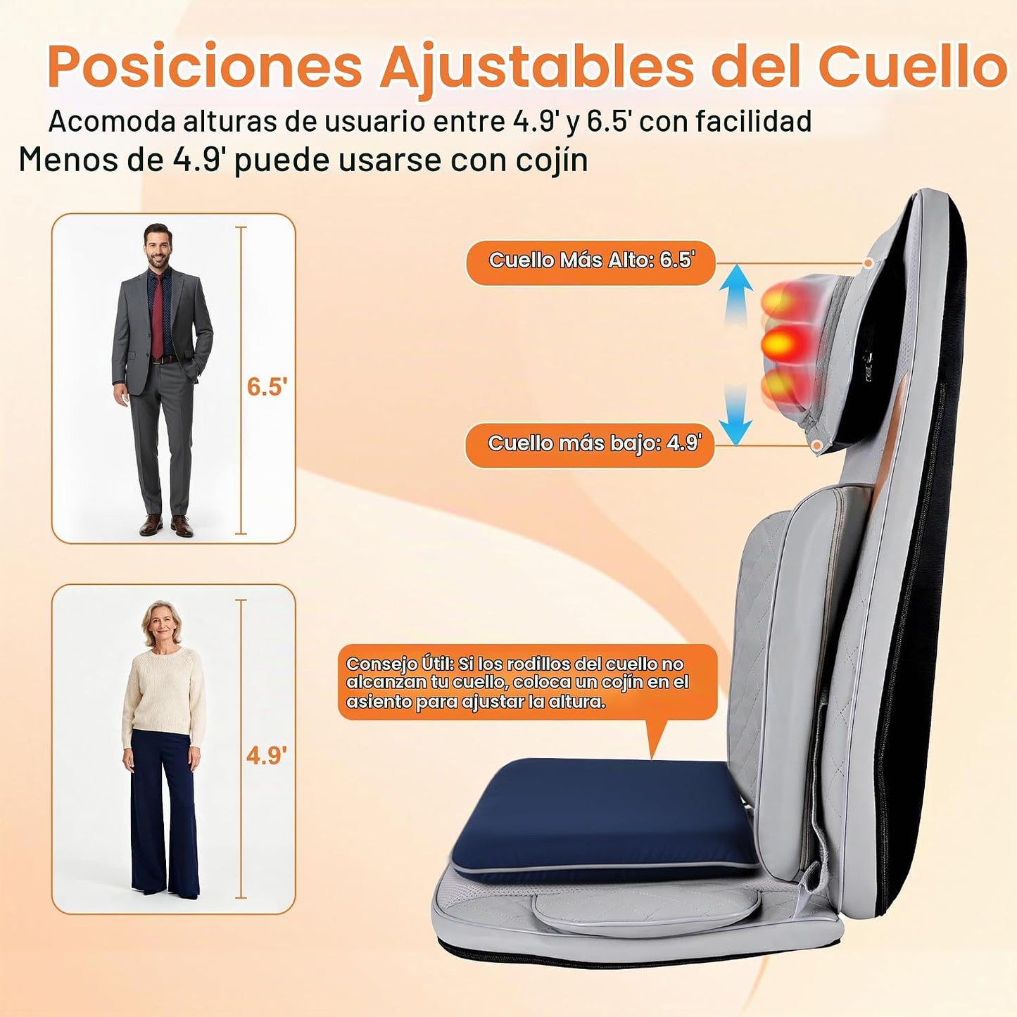 Shiatsu - Masajeador de cuello y espalda, enrollable hacia arriba y...