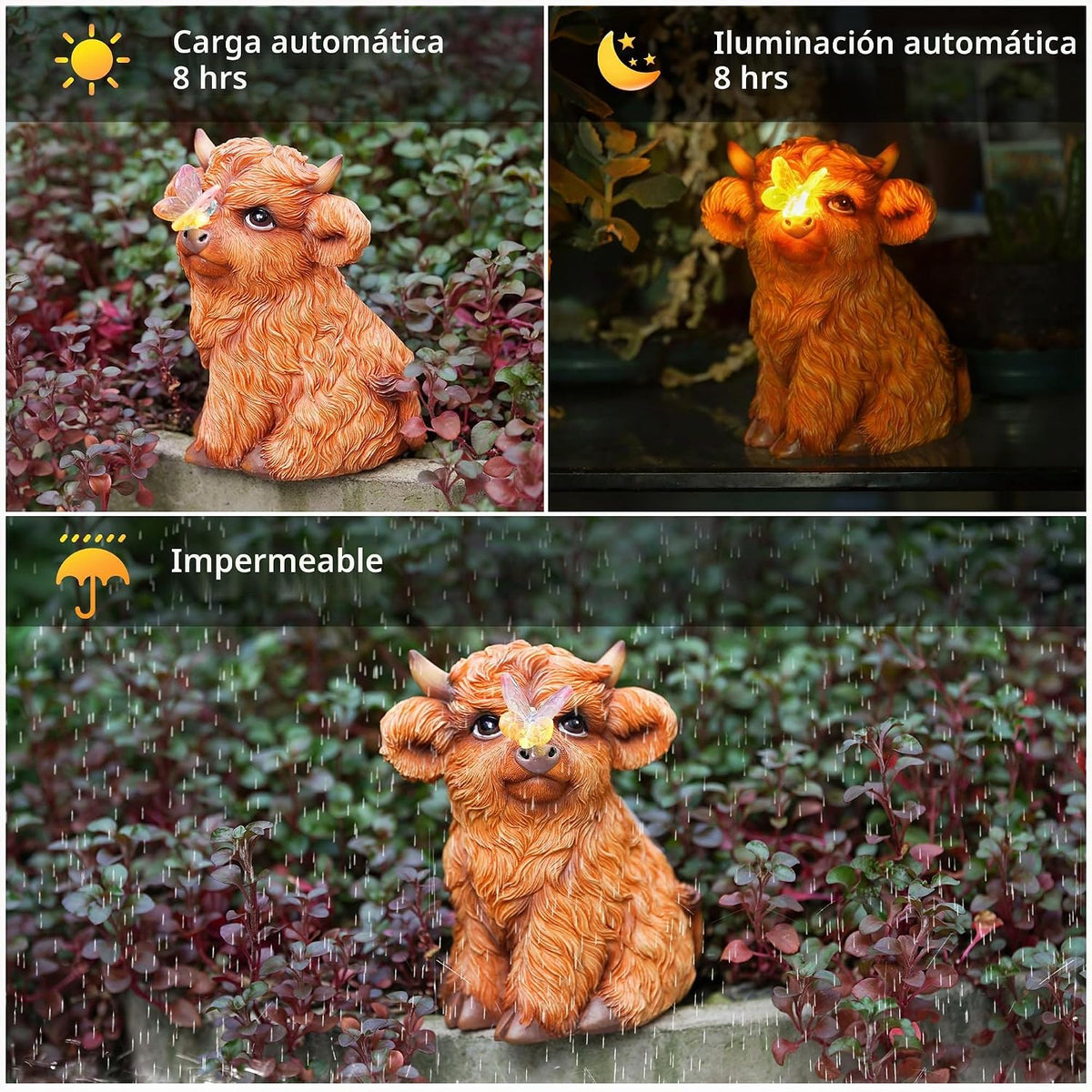 Estatua de jardín al aire libre con energía solar de vaca de las ti...