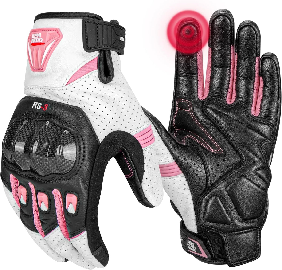KEMIMOTO Guantes de motocicleta de piel de oveja para mujer, guante...