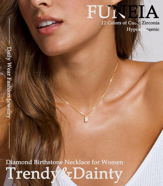 FUNEIA Collares de diamante para mujer, collar de piedra de nacimie...
