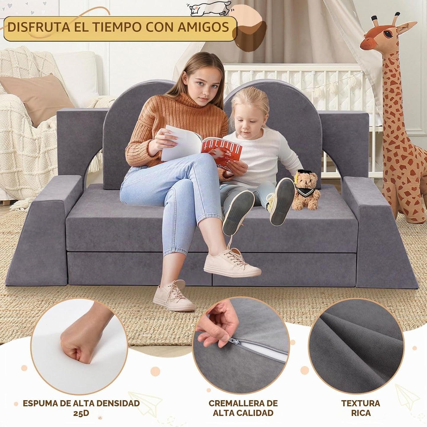 Fvkind Sofá modular de juegos para niños, 10 piezas para niños pequ...