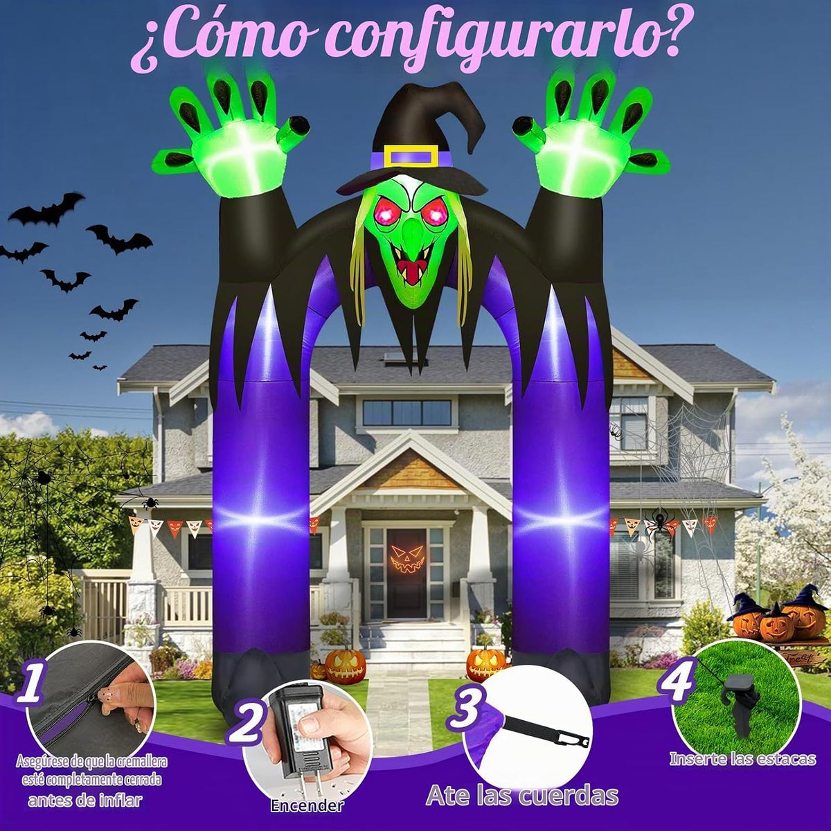 Danxilu Inflables de Halloween de 10 pies de alto, arco de bruja pa...
