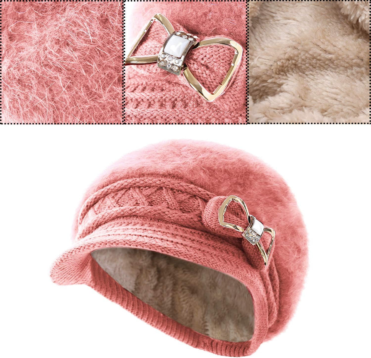 Surblue Sombrero de punto para mujer, boina, gorra de ala ancha con...