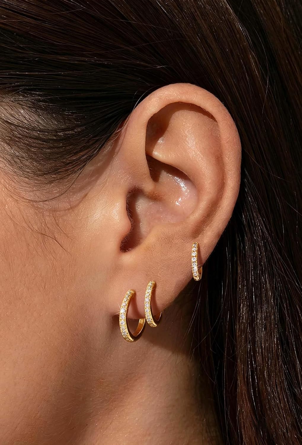 Juego de 3 pares de aretes de aro de oro para mujer, joyería de mod...