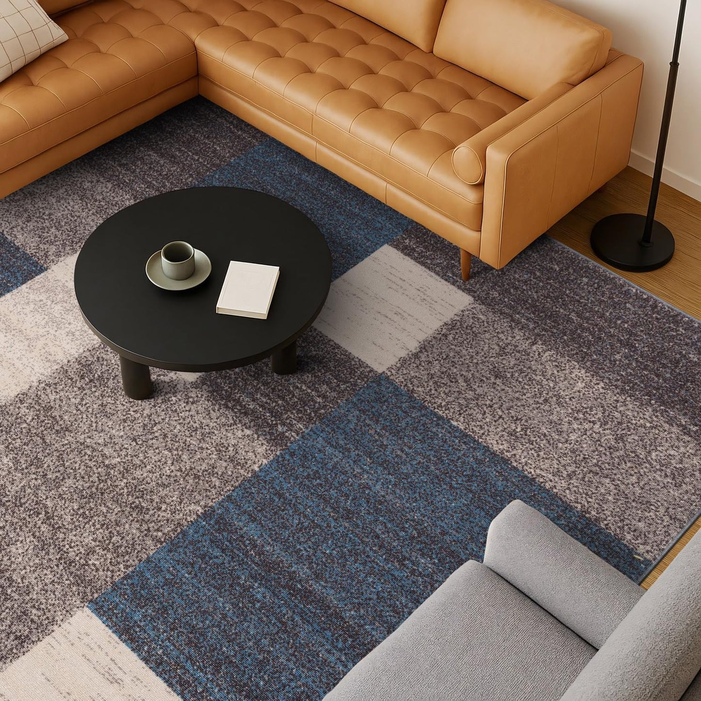 Rugshop Alfombra contemporánea con diseño geométrico azul en cajas,...