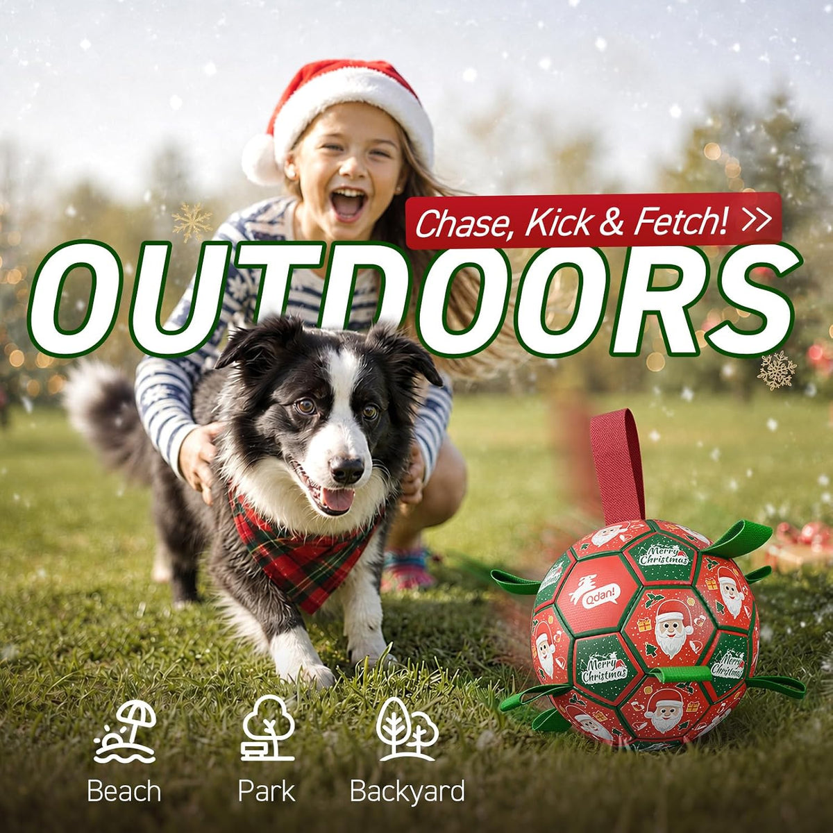 QDAN Pelotas de Navidad para perros con correas, pelota de fútbol p...