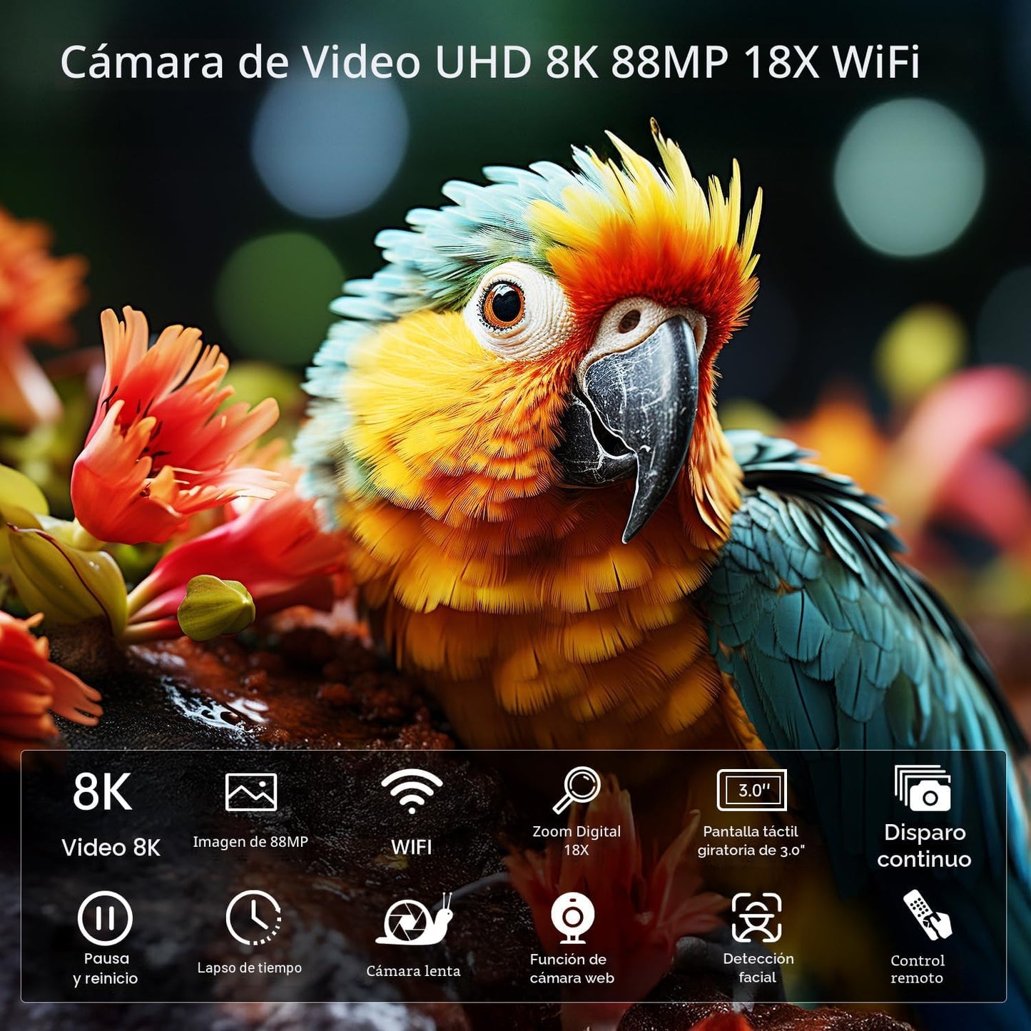 FlyFrost Cámara de video 8K 88MP UHD WiFi Vlogging Cámaras para You...