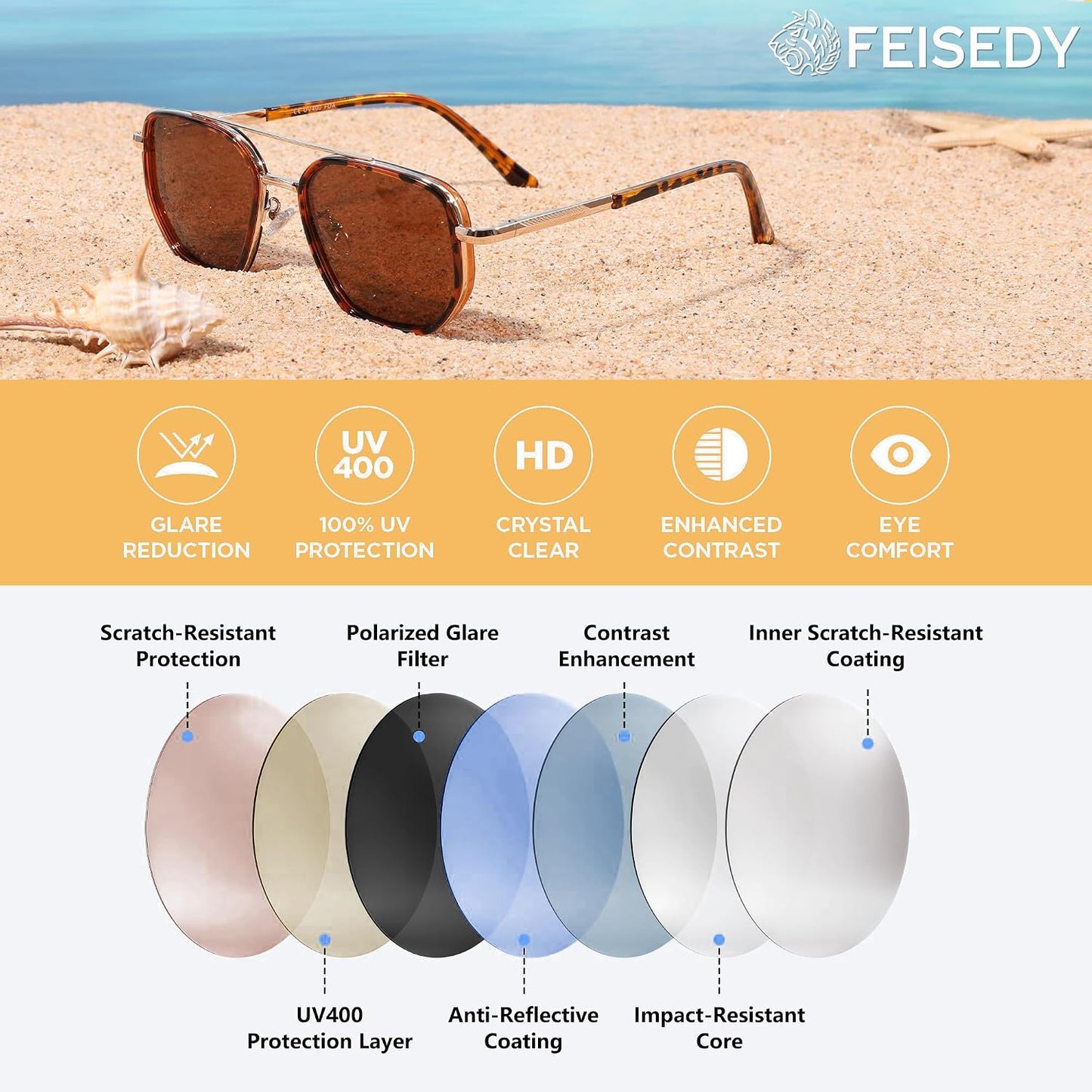 FEISEDY - Lentes de sol polarizados estilo aviador para hombres, ma...