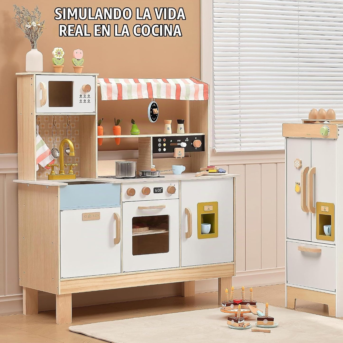 PairPear Juego de cocina grande de madera para niños de 3 a 6 años,...