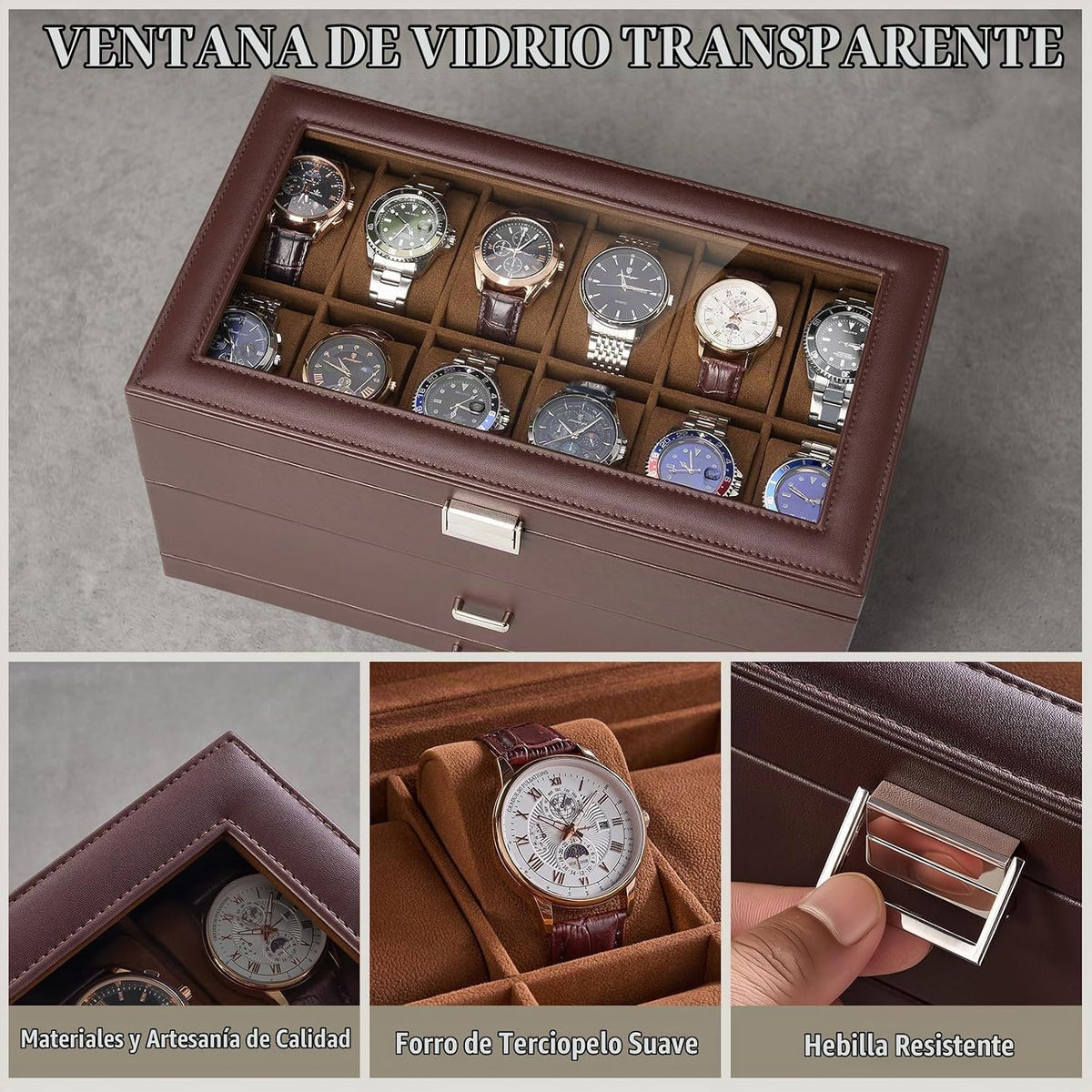 ProCase Caja de Reloj de 3 Capas con Tapa de Vidrio para Hombre, 24...
