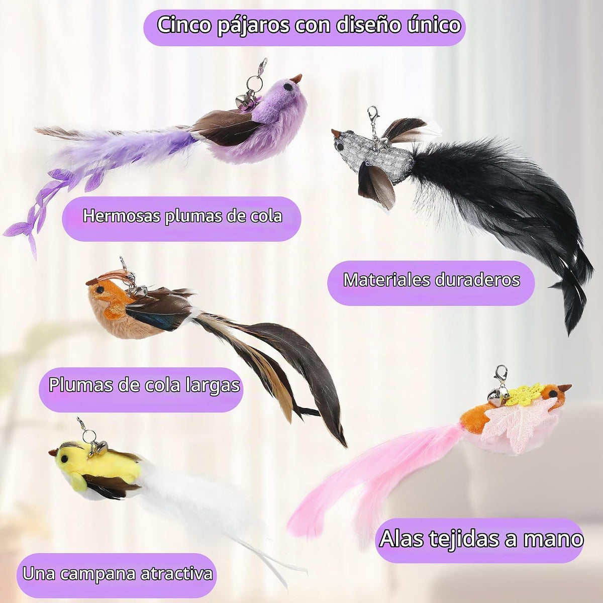 Soarer Juguetes de Gatos Pájaro Volador 3 en 1 - 7 Piezas Juguete d...