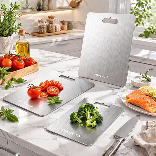 Juego de 3 tablas de cortar de acero inoxidable de grado alimentici...